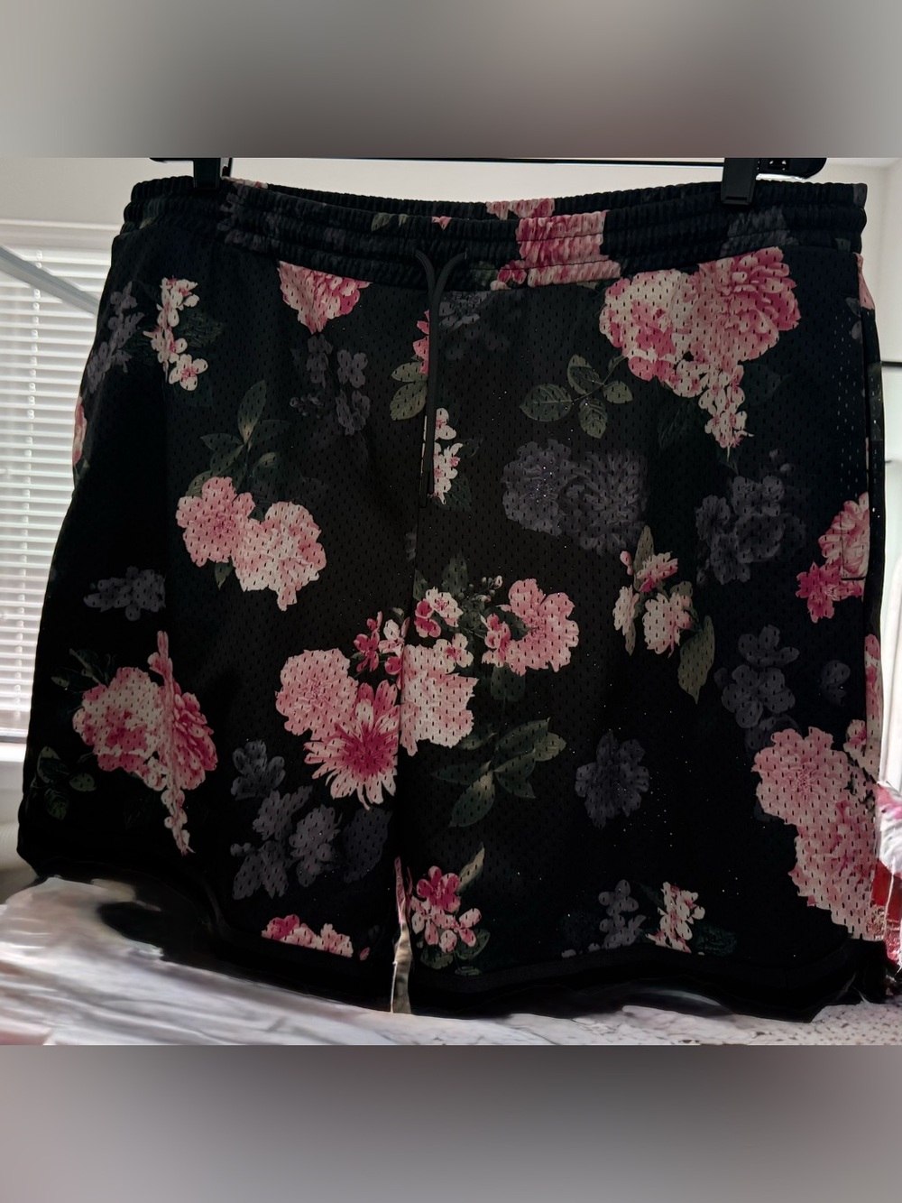 Original Use Black Floral Women's Shorts with Pink & Purple Flowers